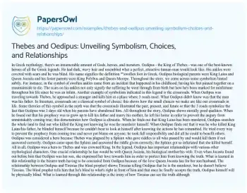 Essay on Thebes and Oedipus: Unveiling Symbolism, Choices, and Relationships