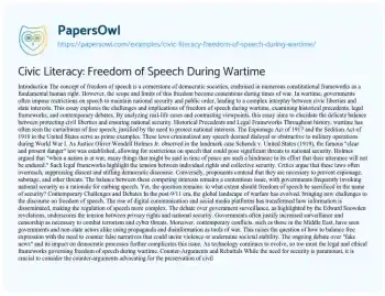 Essay on Civic Literacy: Freedom of Speech during Wartime