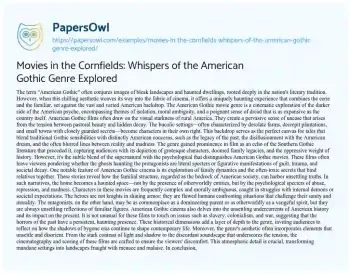 Essay on Movies in the Cornfields: Whispers of the American Gothic Genre Explored