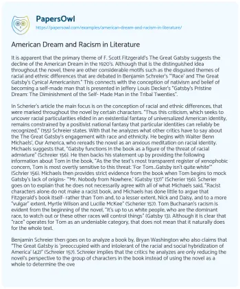 Essay on American Dream and Racism in Literature