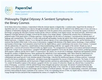 Essay on Philosophy Digital Odyssey: a Sentient Symphony in the Binary Cosmos