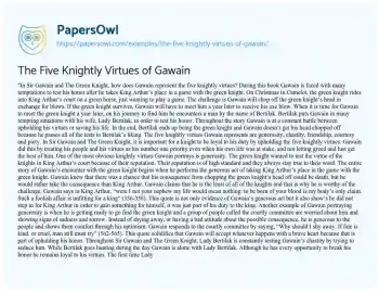 Essay on The Five Knightly Virtues of Gawain