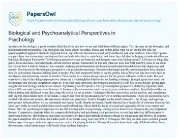 Essay on Biological and Psychoanalytical Perspectives in Psychology