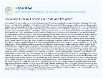 Essay on Social and Cultural Contexts in “Pride and Prejudice”