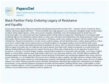 Essay on Black Panther Party: Enduring Legacy of Resistance and Equality