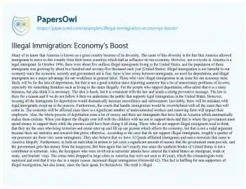 Essay on Illegal Immigration: Economy’s Boost