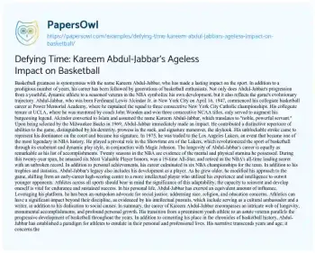 Essay on Defying Time: Kareem Abdul-Jabbar’s Ageless Impact on Basketball