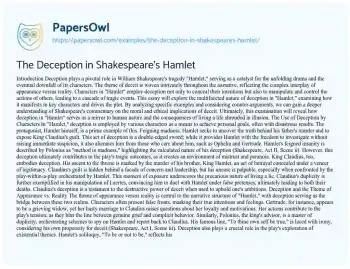 Essay on The Deception in Shakespeare’s Hamlet