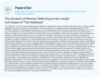 Essay on The Duration of Memory: Reflecting on the Length and Impact of “The Notebook”