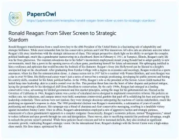 Essay on Ronald Reagan: from Silver Screen to Strategic Stardom