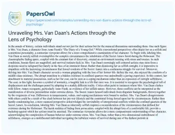 Essay on Unraveling Mrs. Van Daan’s Actions through the Lens of Psychology