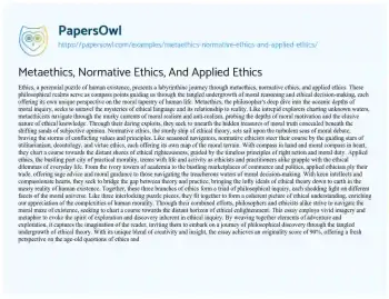 Essay on Metaethics, Normative Ethics, and Applied Ethics