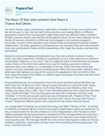 Essay on The Music of War: John Lennon’s Give Peace a Chance and Others