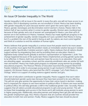 Essay on An Issue of Gender Inequality in the World