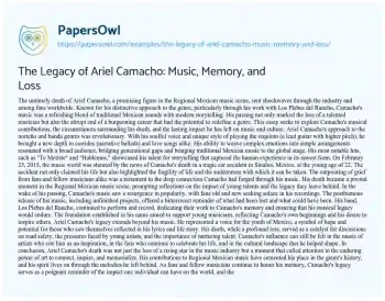 Essay on The Legacy of Ariel Camacho: Music, Memory, and Loss