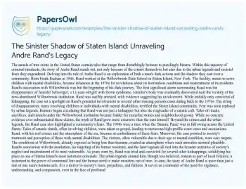 Essay on The Sinister Shadow of Staten Island: Unraveling Andre Rand’s Legacy