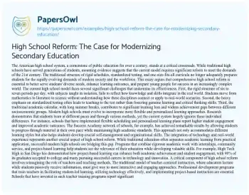 Essay on High School Reform: the Case for Modernizing Secondary Education