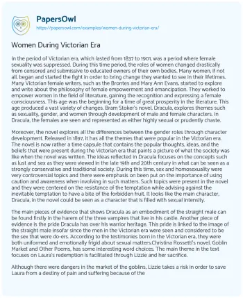 Essay on Women during Victorian Era