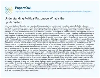 Essay on Understanding Political Patronage: what is the Spoils System