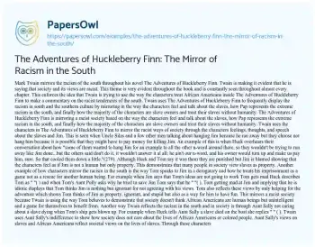 Essay on The Adventures of Huckleberry Finn: the Mirror of Racism in the South