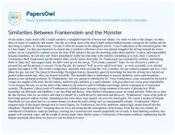 Essay on Similarities between Frankenstein and the Monster