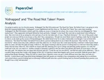 Essay on ‘Kidnapped’ and ‘The Road not Taken’ Poem Analysis