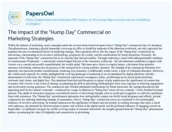 Essay on The Impact of the “Hump Day” Commercial on Marketing Strategies