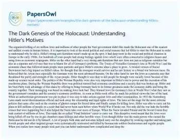 Essay on The Dark Genesis of the Holocaust: Understanding Hitler’s Motives