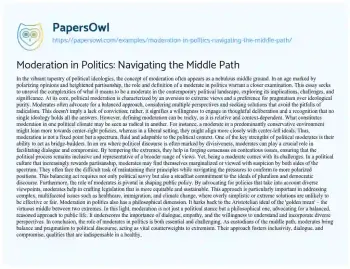 Essay on Moderation in Politics: Navigating the Middle Path