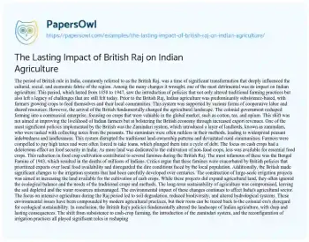 Essay on The Lasting Impact of British Raj on Indian Agriculture