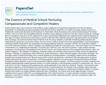 Essay on The Essence of Medical School: Nurturing Compassionate and Competent Healers