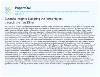 Essay on Business Insights: Exploring the Forex Market through the Iraqi Dinar