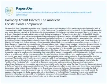 Essay on Harmony Amidst Discord: the American Constitutional Compromise