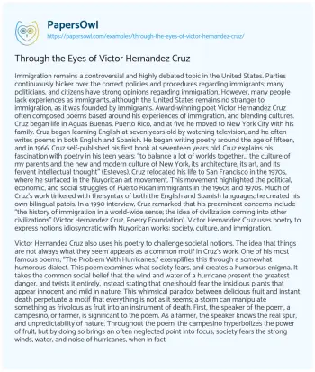 Essay on Through the Eyes of Victor Hernandez Cruz