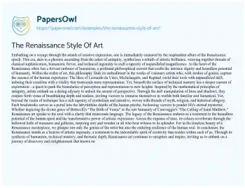 Essay on The Renaissance Style of Art