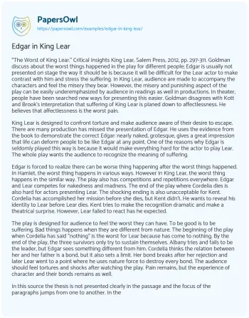 Essay on Edgar in King Lear