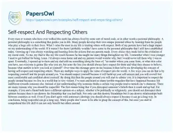 Essay on The Importance of Self-Respect and Respect for Others