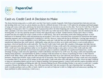 Essay on Cash Vs. Credit Card: a Decision to Make