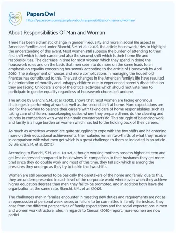 Essay on About Responsibilities of Man and Woman