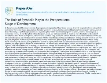 Essay on The Role of Symbolic Play in the Preoperational Stage of Development