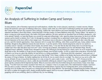 Essay on An Analysis of Suffering in Indian Camp and Sonnys Blues