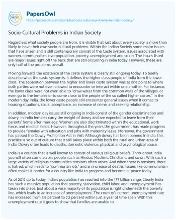 Essay on Socio-Cultural Problems in Indian Society