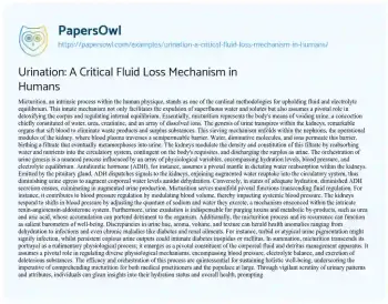 Essay on Urination: a Critical Fluid Loss Mechanism in Humans