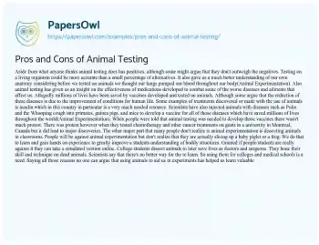 Essay on Pros and Cons of Animal Testing