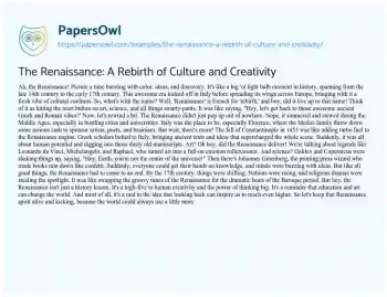 Essay on The Renaissance: a Rebirth of Culture and Creativity