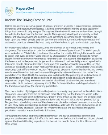 Essay on Racism: the Driving Force of Hate