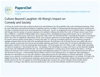 Essay on Culture Beyond Laughter: Ali Wong’s Impact on Comedy and Society