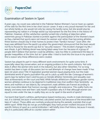 Essay on Examination of Sexism in Sport