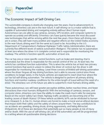 Essay on The Economic Impact of Self-Driving Cars