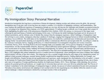 Essay on My Immigration Story: Personal Narrative